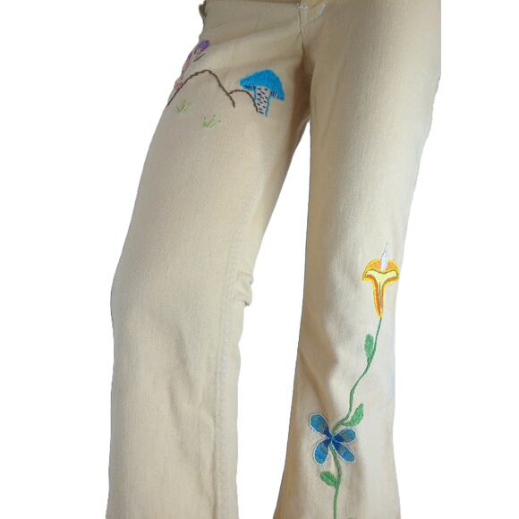 Vintage Love N Stuff Embroidered Low Rise Bell Bottom Jeans Mushrooms Read - Picture 6 of 13